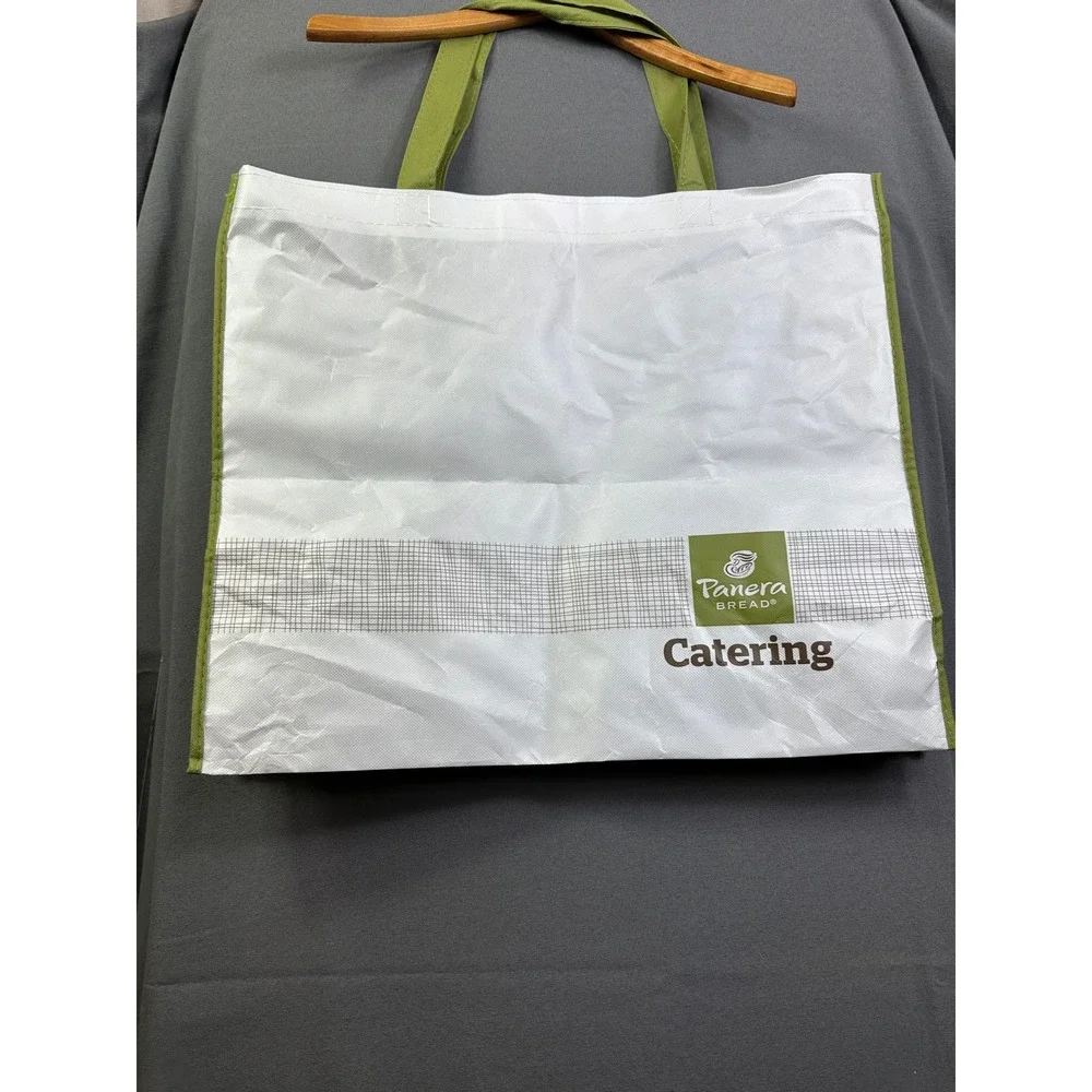 Panera Bread Catering Reusable Tote Bag White‎ Green Large Grocery Shopping Bag